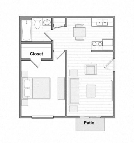 Floor plan for 1 bed, 1 bath, 488 sqft